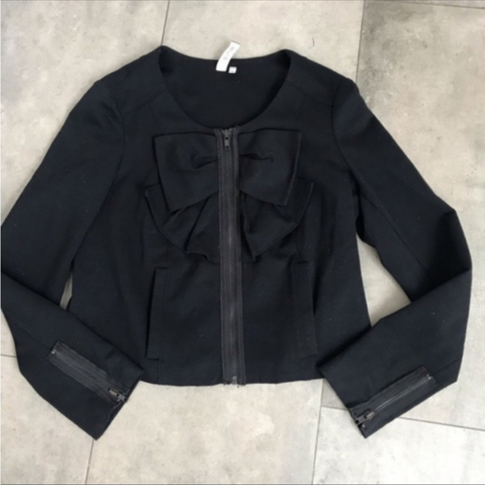 Anthropologie SINE Black Bisected‎ Bow Jacket w/Front Zip & Side pockets Size 4 - Picture 3 of 5